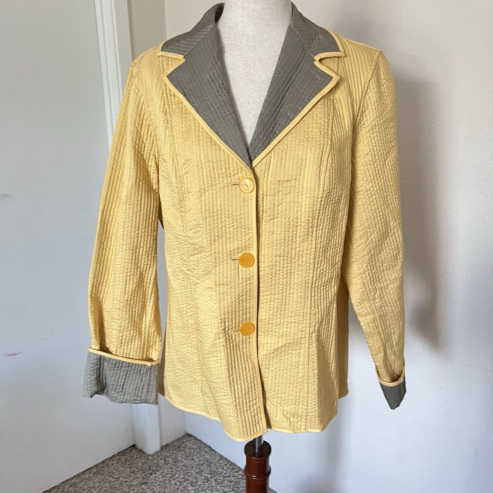 Sigrid Olsen Sport Quilted Silk Lightweight Button Jacket Womens L Yellow